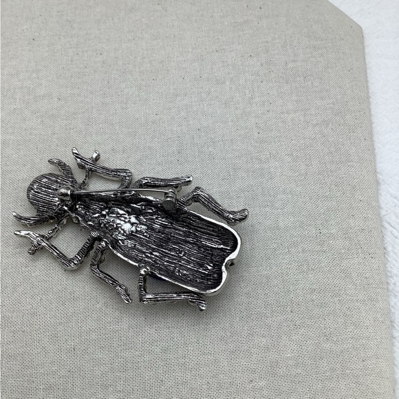 Black Rhinestone Beetle Brooch with Gem Accents - Picture 3 of 3